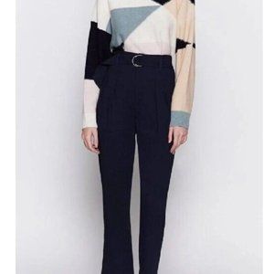 JOIE IANNA PANTS Midnight Blue Size 8 Pleated Belted Crepe Tapered Cropped $248